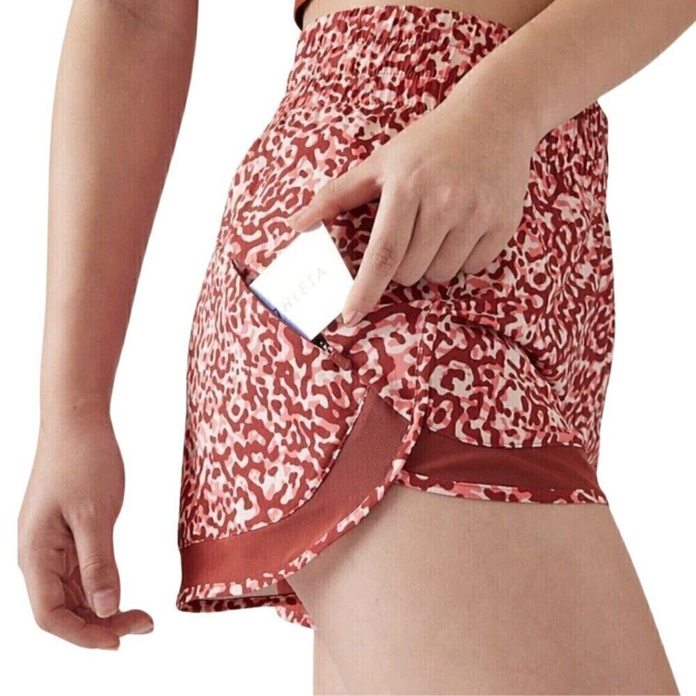 Athleta NWOT Mesh Racer Run High Rise 3" Short Red Pink S Runner Athletic Animal